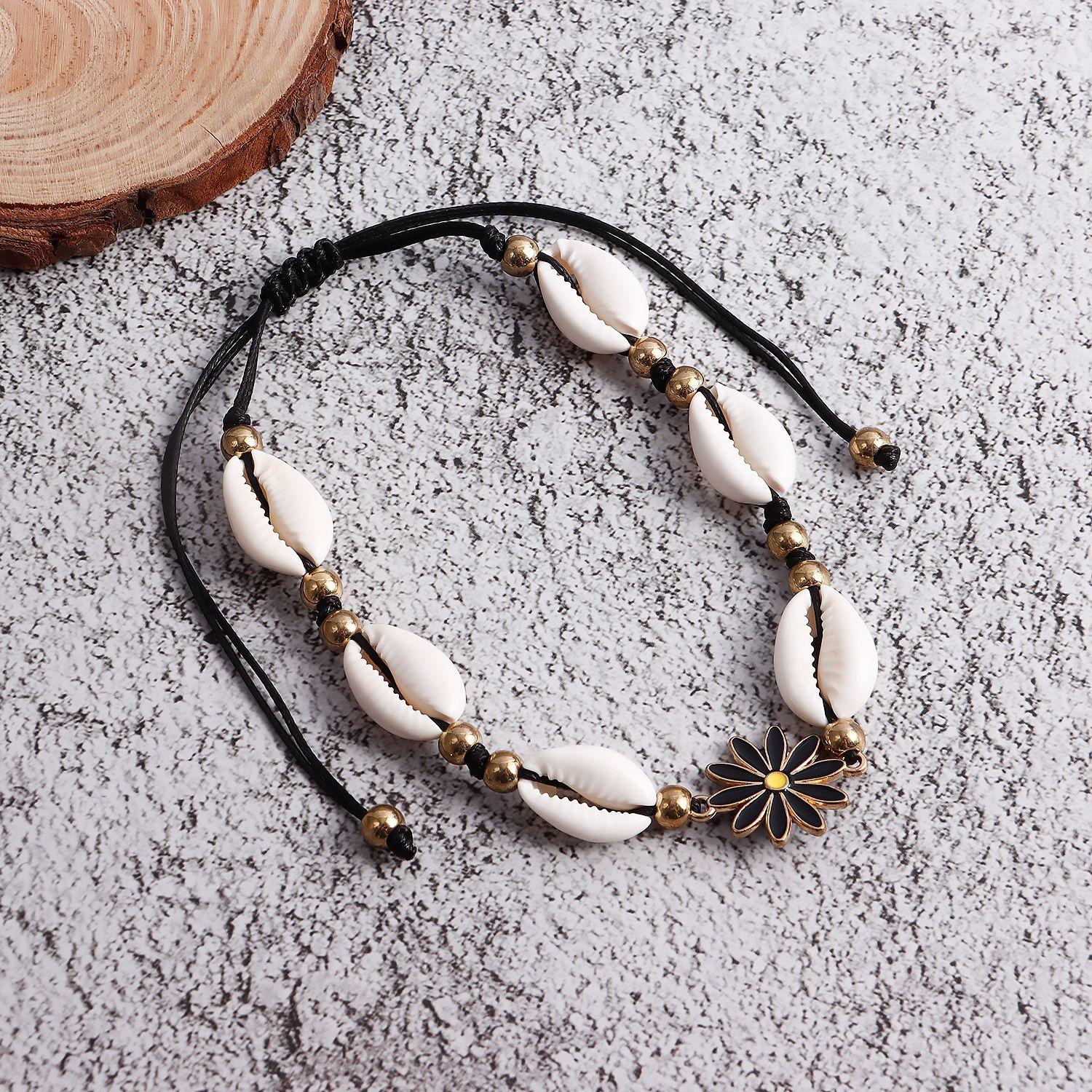 

Vacation ocean wind woven shell anklet ins design sense niche dripping oil flower adjustable foot accessories women
