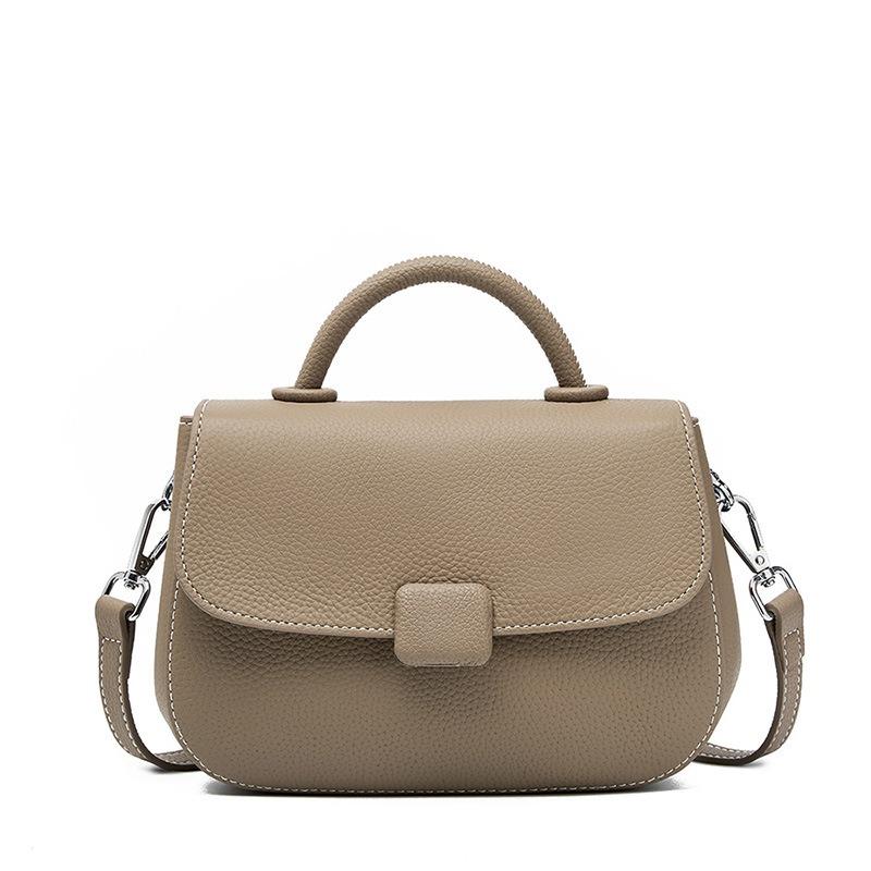 Zency Genuine Leather Retro Khaki Handbag Women Square Bag Crossbody Top-handle Bag
