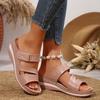 European and American Hollow Platform Women's Shoes 2025 Summer New Foreign Trade Large Size Wedge Heel One-character Beach Cool Slippers