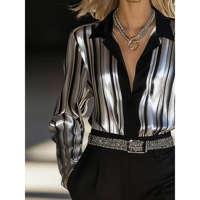 Women Spring Satin Zebra Print Long Sleeve Shirt Elegant Luxury Casual Blouse