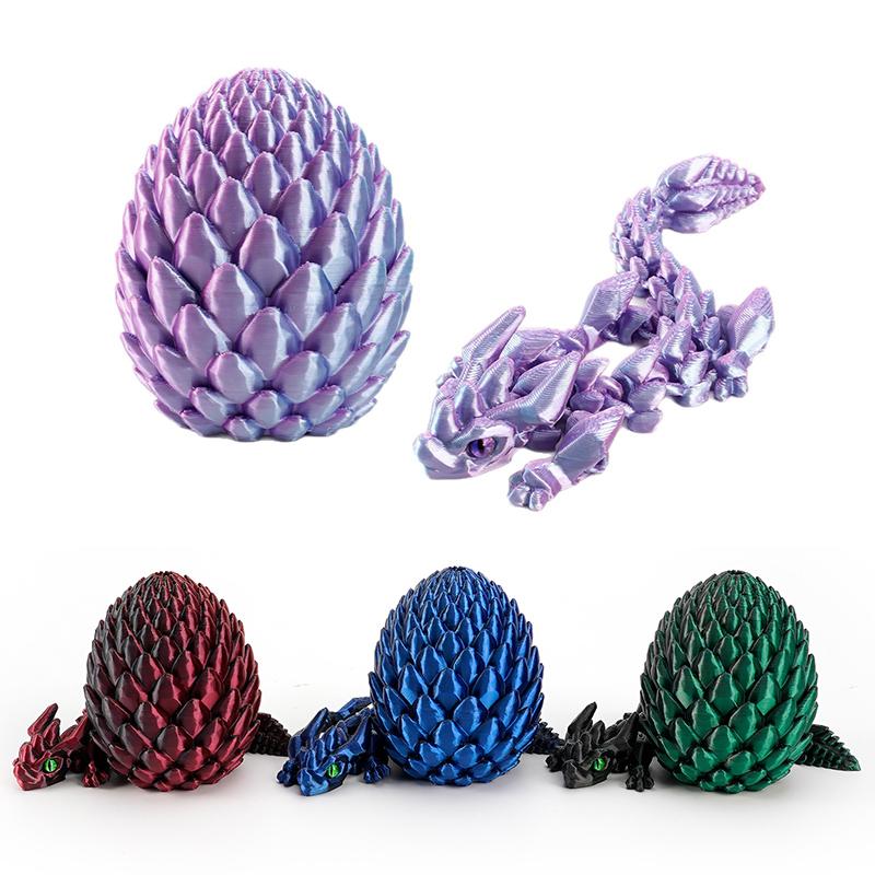 12cm 3D Printed Easter Eggs with Icy Crystal Mini Dragon Articulated Dragon Figure Easter Basket Stuffers Party Favors for Kids