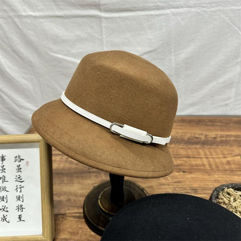 Wool Autumn and Winter Belt Buckle Wide Brim British Retro Fashion Flat Top Top Hat Hat Woolen Versatile Jazz