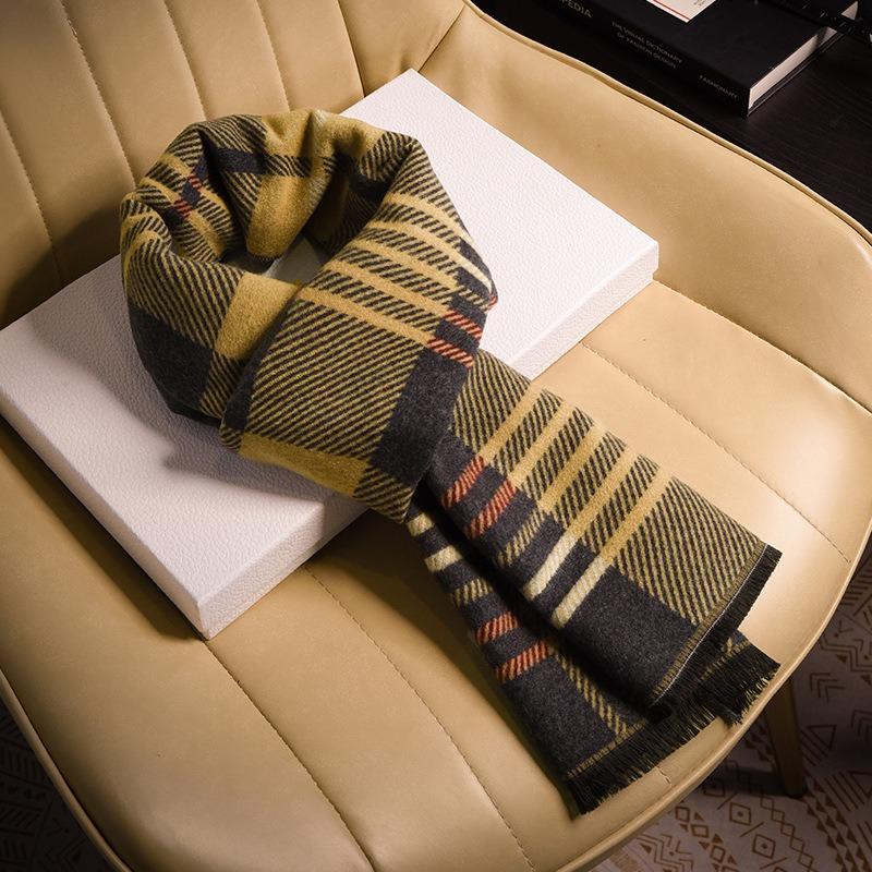 Men's High-end Striped Wool Scarf Winter New Warm Knitted Business Blue Scarf Men's Gift