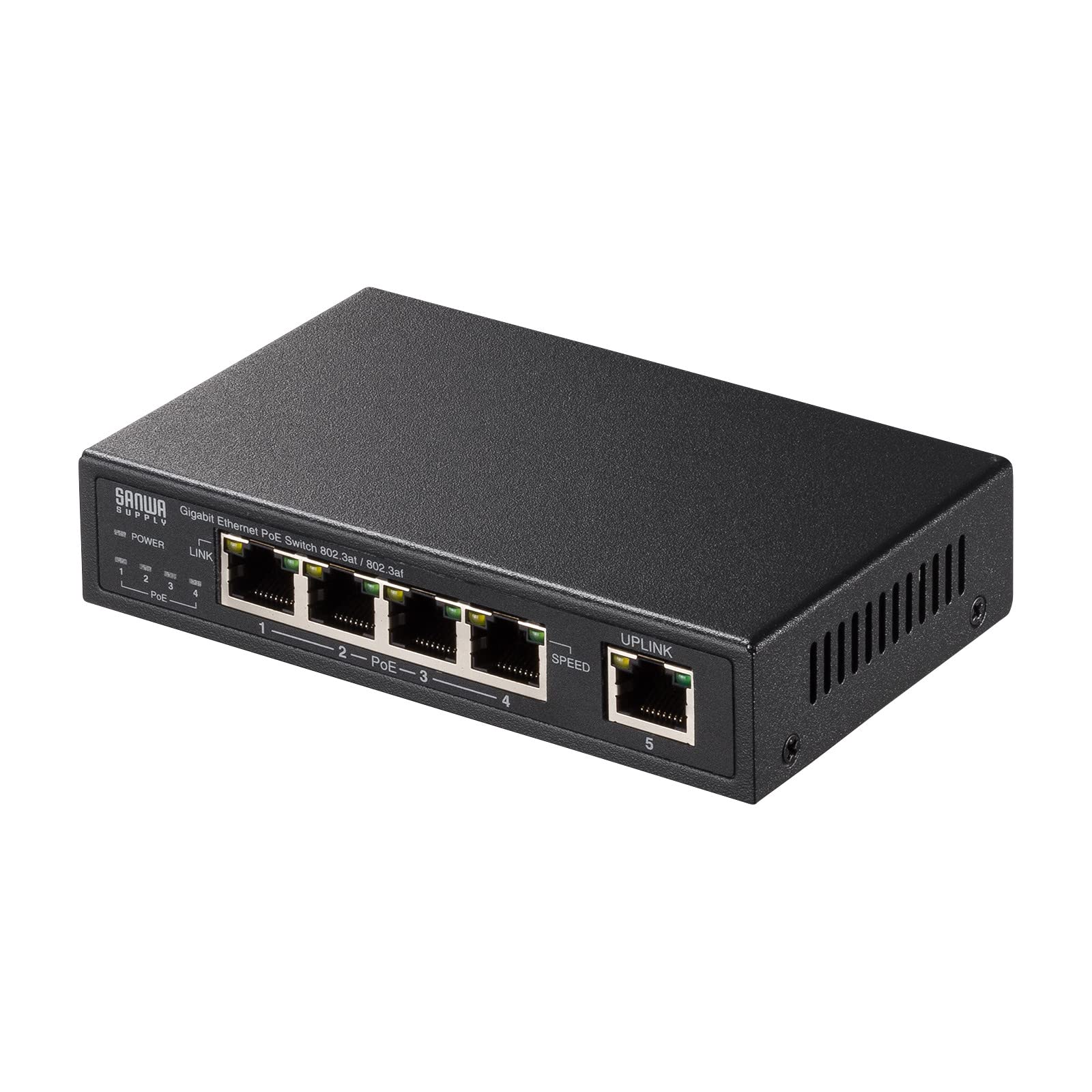 

Sanwa Supply Gigabit compatible PoE switching hub (5 ports) LAN-GIGAPOE52 чорний