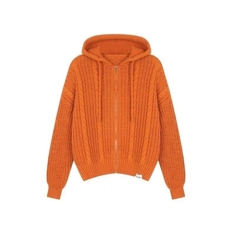 American Retro Loose Knit Hooded Sweater Casual Versatile Streetwear Teens