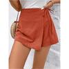 Spring Summer New Solid Color Tie Waist Elastic High Waist A-line Skort Women Casual Summer Shorts Skirt