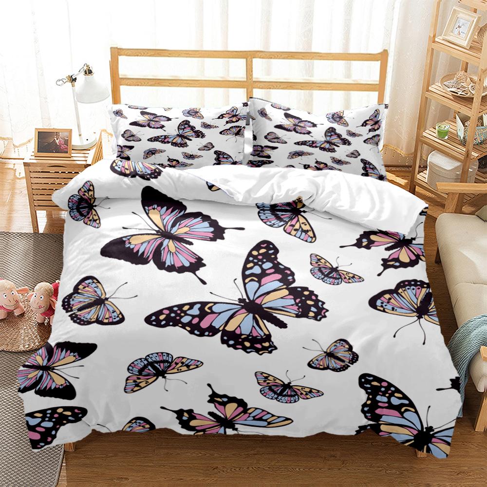 Cartoon Butterfly Hd Print Polyester Bedding SetsKids Or Adults For Beds Quilt Cover Pillowcase King Size Bedding Set