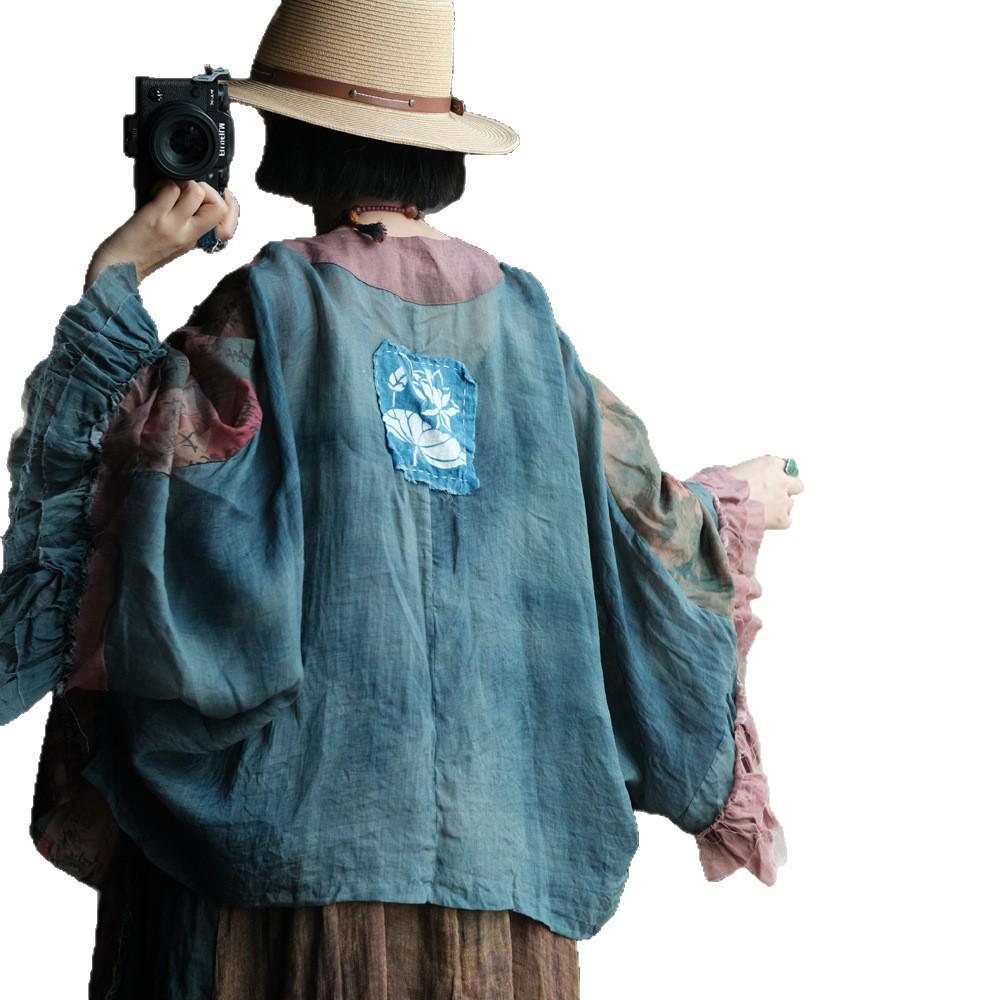 Retro Künstlerischer Handgestickter Patchwork-Strickjacke - Hell Klar, Klein