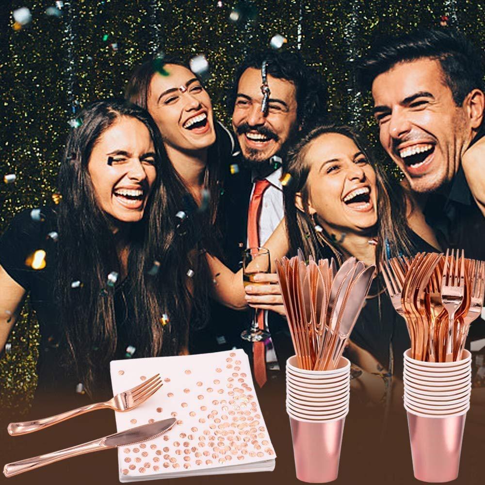 Good-Looking For Wedding/Birthday Party With Dot Rose Gold Cups Plates Disposable Tableware Straws