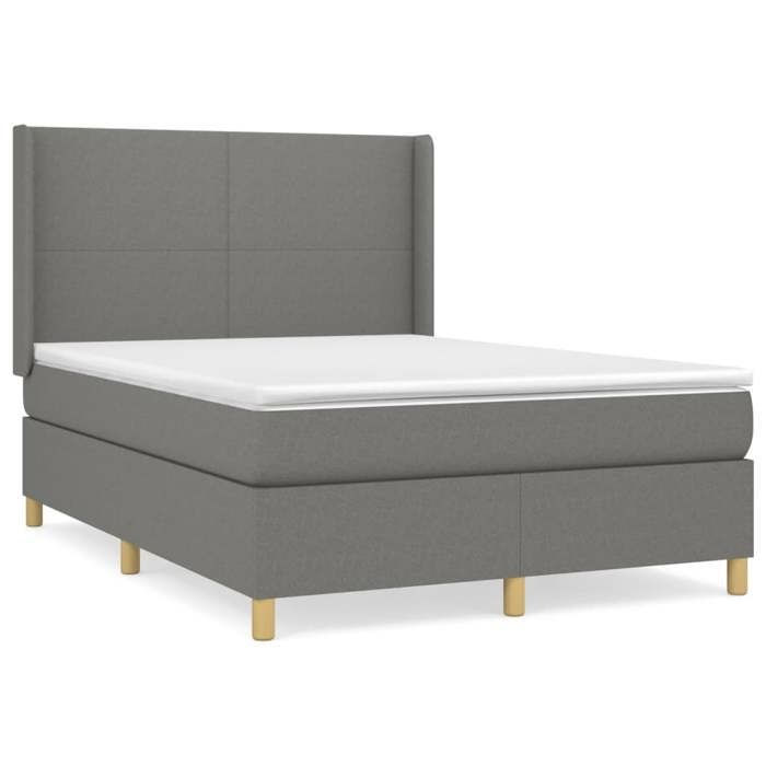 3131834 vidaXL Lit à sommier tapissier avec matelas Gris foncé 140x200cm Tissu
