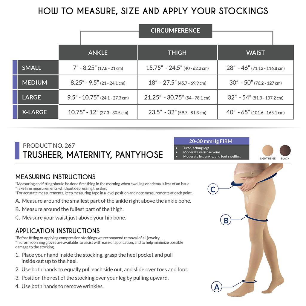 Truform Sheer Maternity Belly 20 Size Small Pantyhose, 20-30mmHg Compression, Support, Denier, Beige,