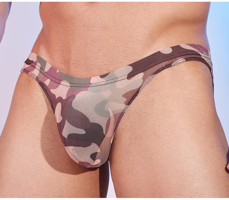 Men'S Camouflage Thong Briefs Sexy Low Waist Slip Breathable Underwear Shaping U Bulge Pouch Man Lingeries Exotic Lingeries