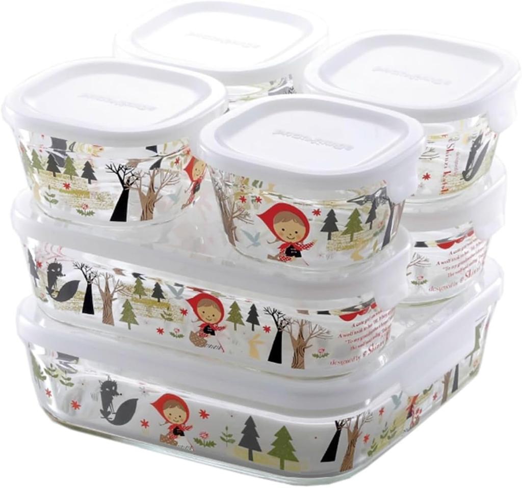 Iwaki Glas Aufbewahrung Shinji Kato Precious Red Set aus Pack Hitzebeständigen Behältern, Deckel, 7, & Mikrowelle, PS-PRNSNA71