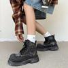 Fashion High quality Women's Ankle Boots Denim 2024 New Autumn Platform Booties Women Lace-up British Retro Cargo Boots Women winter