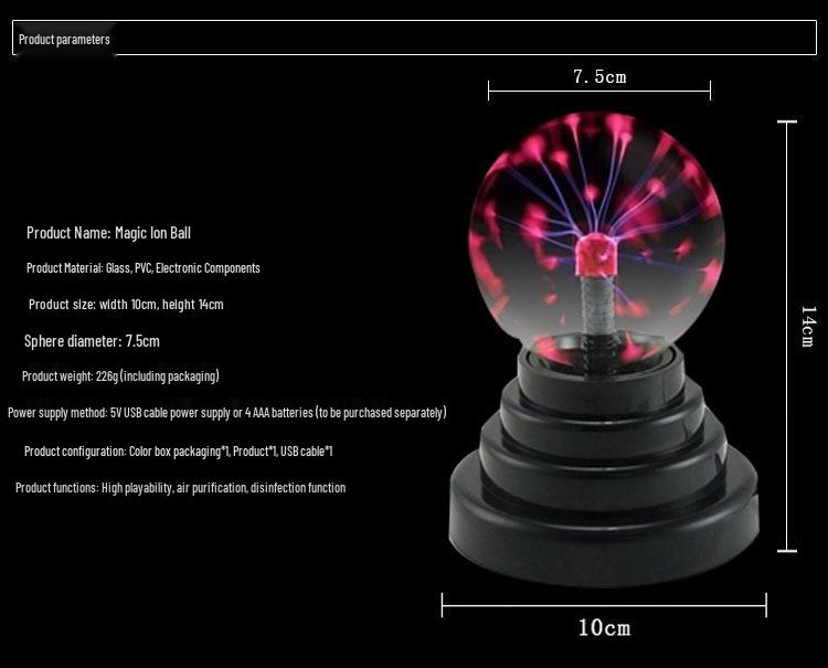 Creative USB 3-inch Electrostatic Ion Lightning Ball Night Lamp Atmosphere Light