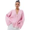 Women's Pink Thick Knit Cardigan - European & American Style