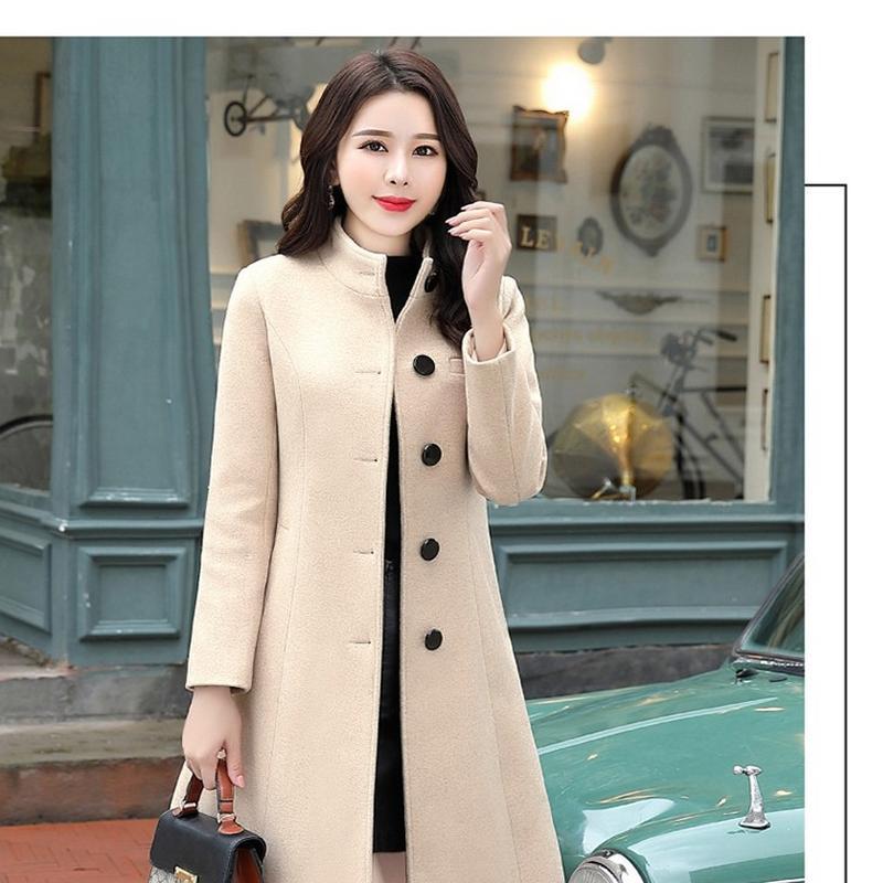 

Осенне-зимнее шерстяное пальто с драконом и фениксом, воротник-стойка, пальто средней длины, женское пальто, корейское издание, контрастная талия 3XL