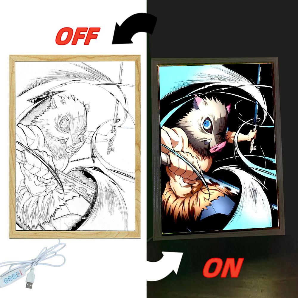 Anime Demon Slayer Action Figures Light Painting Photo Frame Tanjirou Nezuko Led Night Figurine Kimetsu No Yaiba Gifts Poseable Articulated Scale