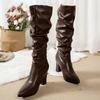 Vintage Autumn Winter Pleated Women Long Boots Fashion Thick Heel Knee High Booties Woman Mordern Botas Altas