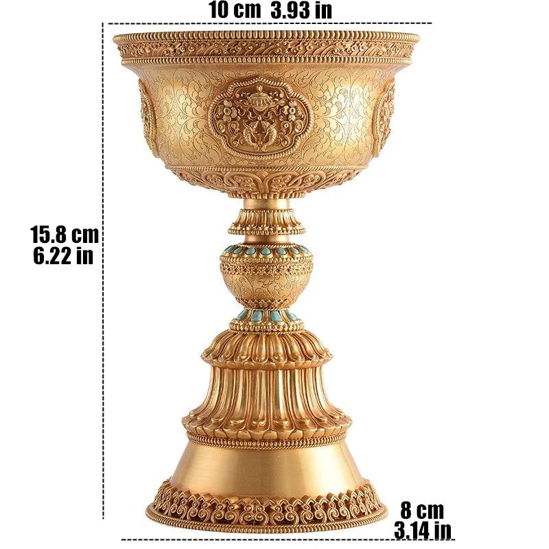 Tibetan Brass Candle Lamp Handicraft Embossed Inlaid Gem Tantric Candlestick Buddhist Wedding Altars Indoor Desktop Decoration