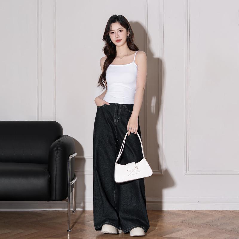 Black Slim-Fit One-Shoulder Tank Top - Double Strap, Covers Armpit Fat, Versatile for Spring/Summer 2026