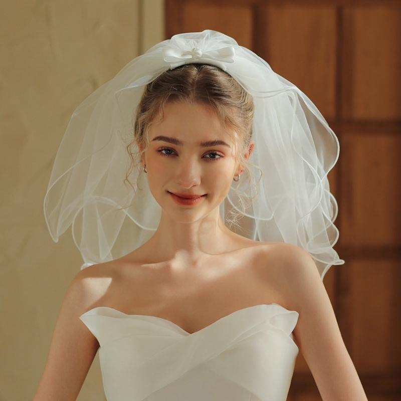 Bowknot Veil for Bride Bridesmaids Wedding Ceremony Veil Wedding Dress Headpiece for Bachelorette Party Bridal Shower
