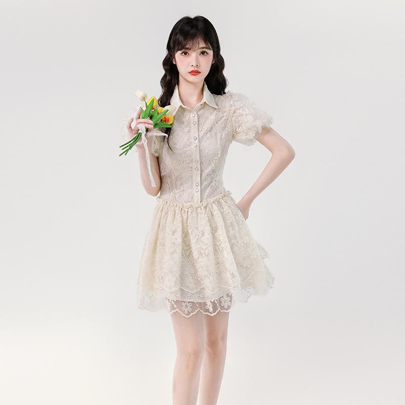 French Design Lace Dress Women's High-end Niche Bubble Sleeve Princess Dress