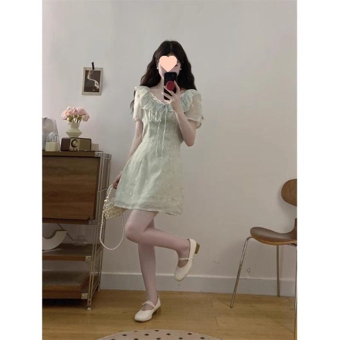 26mm French Lace Embroidered Slim Waist Summer Dress L
