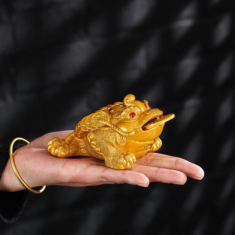 1Pc Chinese Resin Discolored Tea Pet Lucky Cute Golden Toad Ornaments Desktop Handmade Crafts Home Tea Set Decoration Gifts
