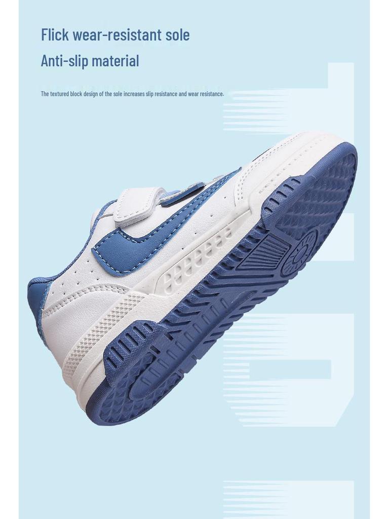 New Boys' Non-Slip Breathable Skate Shoes - Lightweight, Casual White Leather for Spring and Autumn