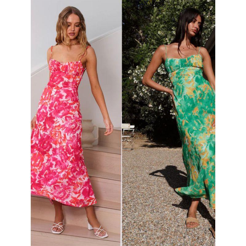 

Fashion Amazon for Spring and Summer New Fashion Style Adult Lady like Woman Style Thin Belt Beauty Back French Low-Cut Sling Dress Rose Red S