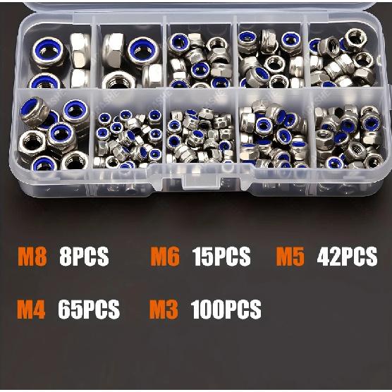 230pcs Steel Locknut Kit: Metric Nylon Insert Locknuts (M3-M12), Fully Threaded, for Bolts In Various Environments.