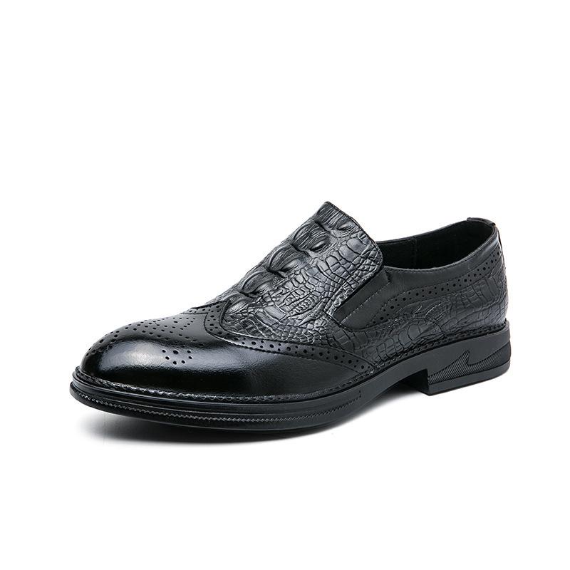 2024 Large Brogue Carved Men s Formal Crocodile Leather Loafers, Size 46 41 чёрный