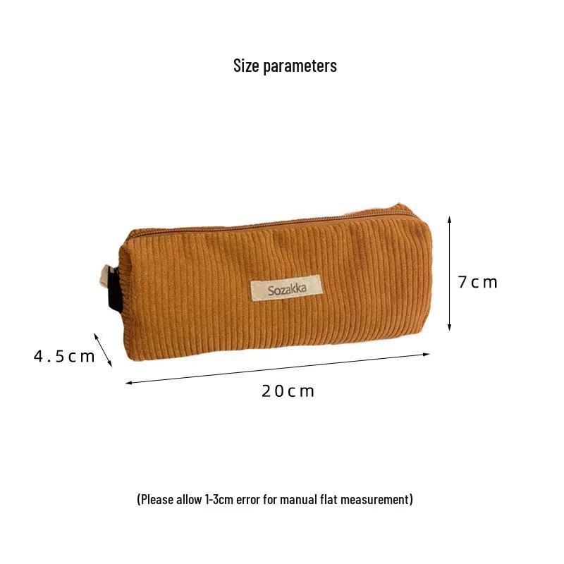 In Stock: Retro Corduroy Pencil Case - Solid Color, Simple Design for High School Students