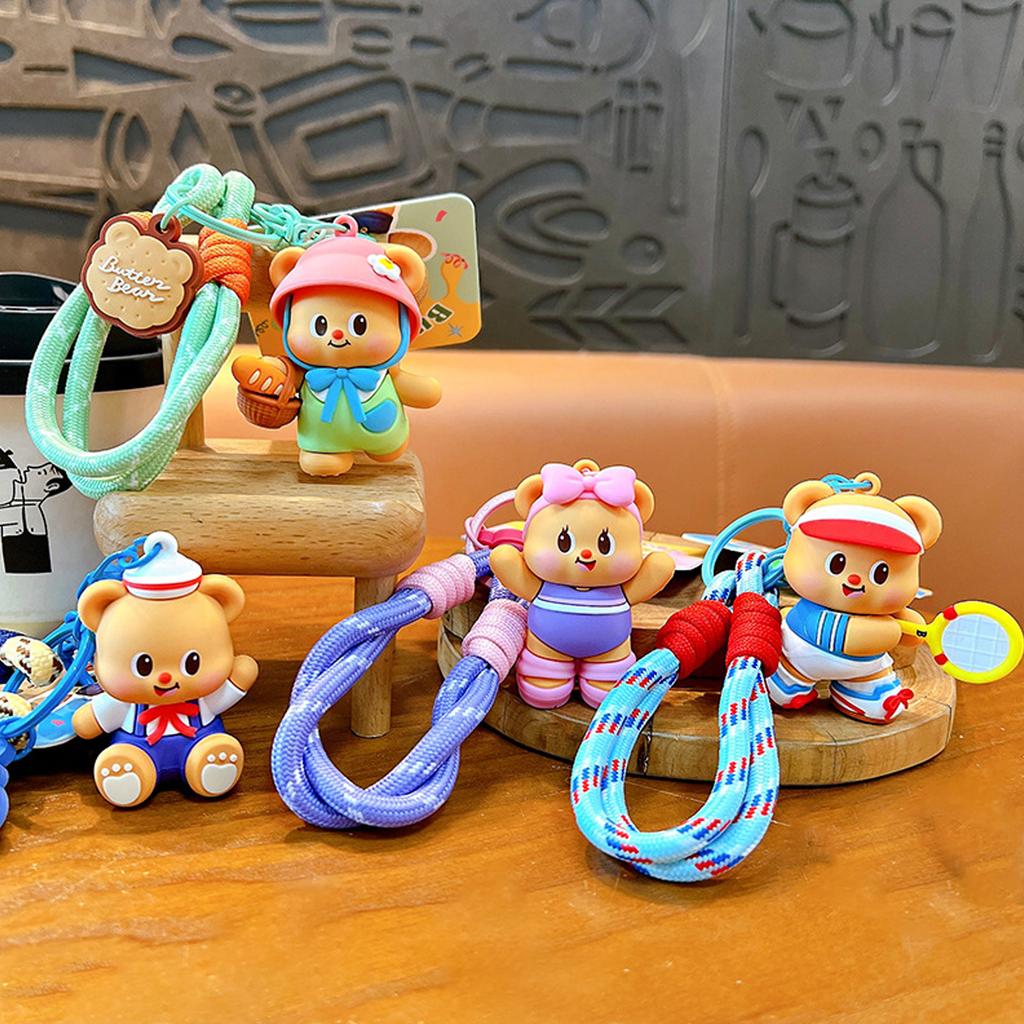Cute Cartoon Butter Bear Keychain Sporty Backpack Charm Bag Pendant Lightweight PVC Alloy Decors For Bags Gifts