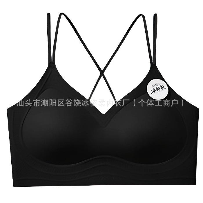 Traceless Cross Beauty Back Ice Milk Coat Gathering Lift Fixed Cup High Elastic Liquid Foundation Bra Summer