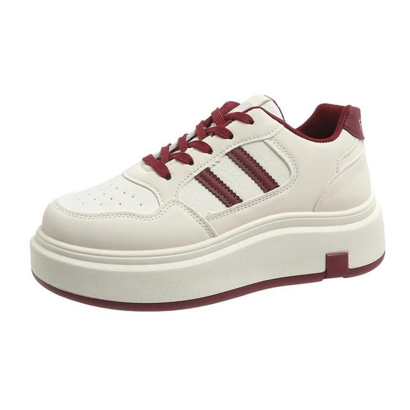 

SyfIyno Новые весенне-осенние туфли на толстой подошве для увеличения роста, повседневная студенческая обувь, спортивная обувь, цветные блоки, низкие, на плоской подошве 35 вино красного