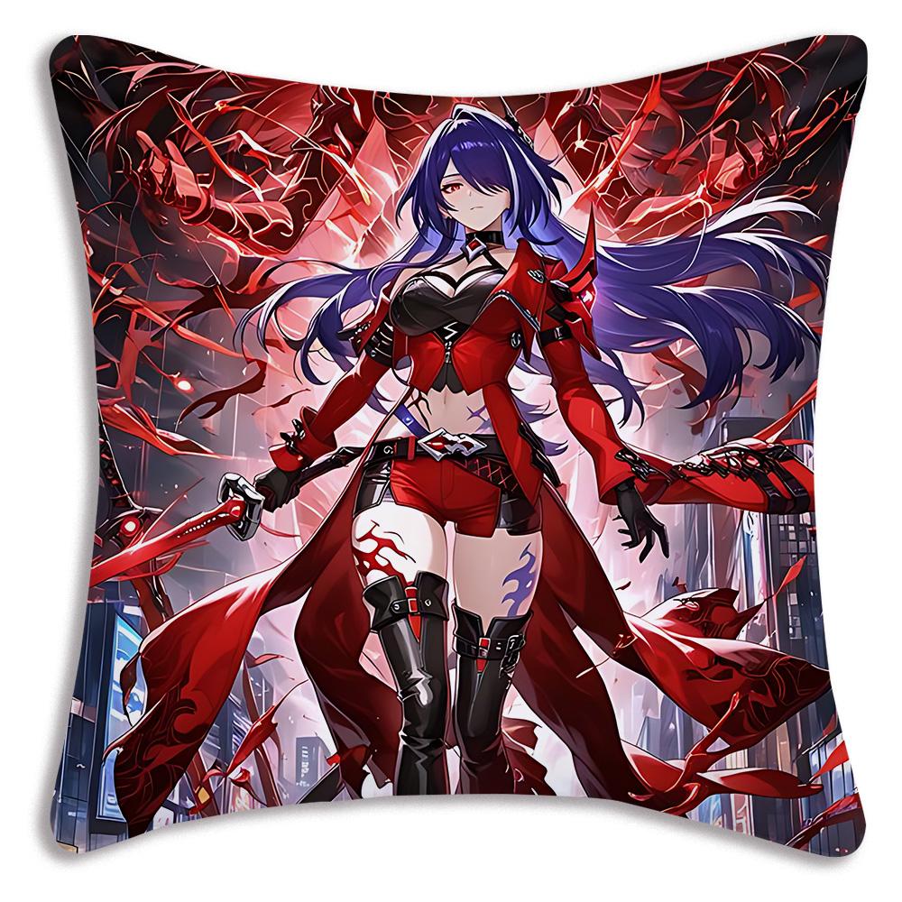 Game Wutherings W-Waves Pillow Covers Cartoon Sofa Decorative Home Double-sided Printing Short Plush Cute Cushion Cover