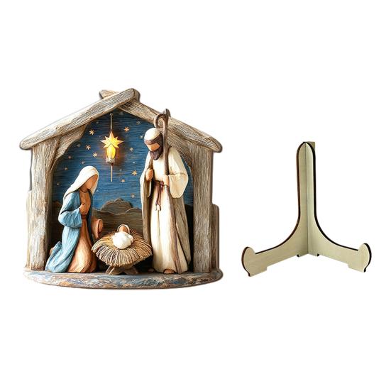 Stabile Futterkrippe Kunst Krippenszene Holz Tischdekoration, Weihnachten Heilige Familie Figur Dekoration, Dekorative Ornamente für Eingang Religiöse Weihnachten