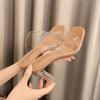 This Year's New Cool Slippers Women's Wear 2025 Summer Internet Celebrity Super Fire Transparent Crystal and Thick Heel High Heel One-word