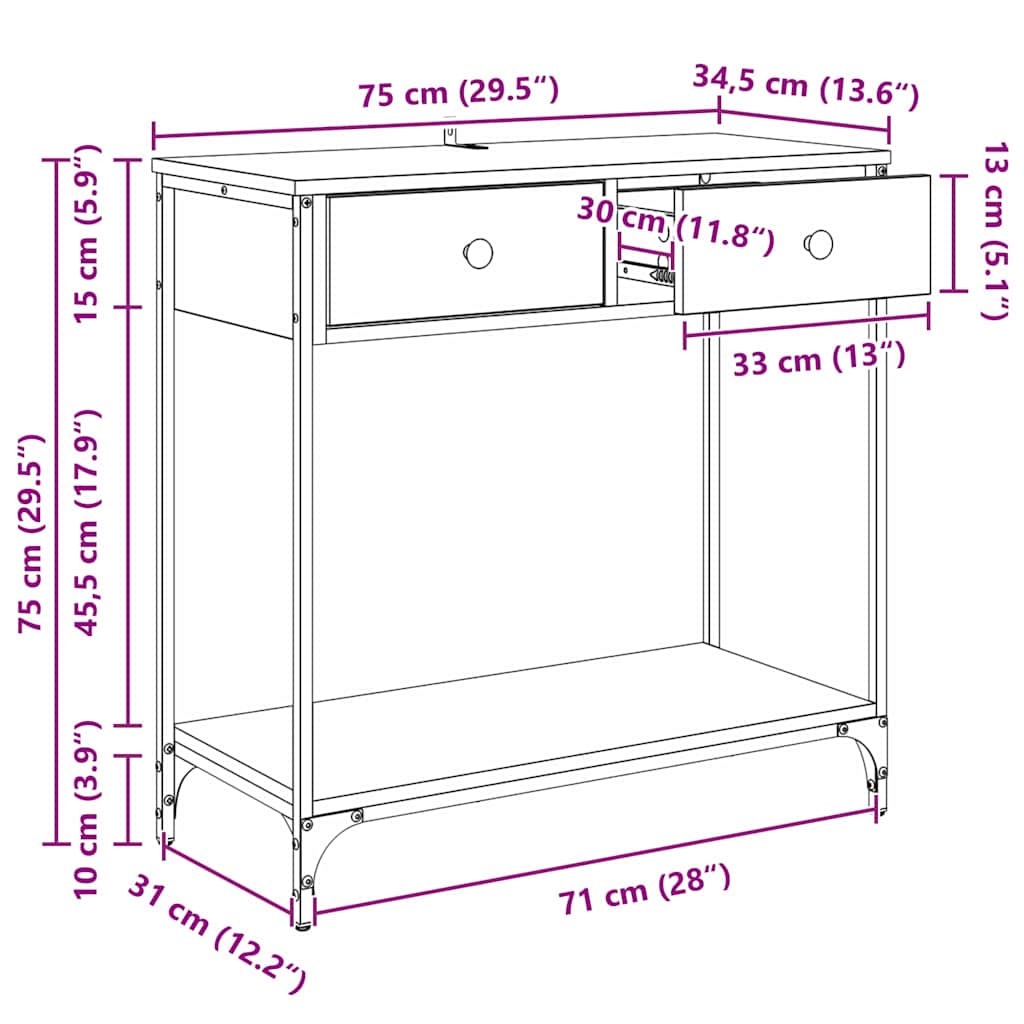Artisan Oak Console Table 75 X 34.5 X 75 Cm Particleboard