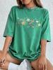 Flowers Butterflies Dragonflies Washed Cotton T-Shirts Womens Oversize T Shirts Casual Short Sleeve Summer O-Neck Tops