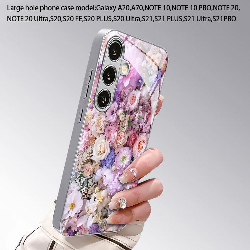 Floral Bloom Pattern 2D Phone Case for Samsung S26 S25 S24 S23 S22 S21 S20 A56 A36 A16 - Electroplated Glass Protective Cover