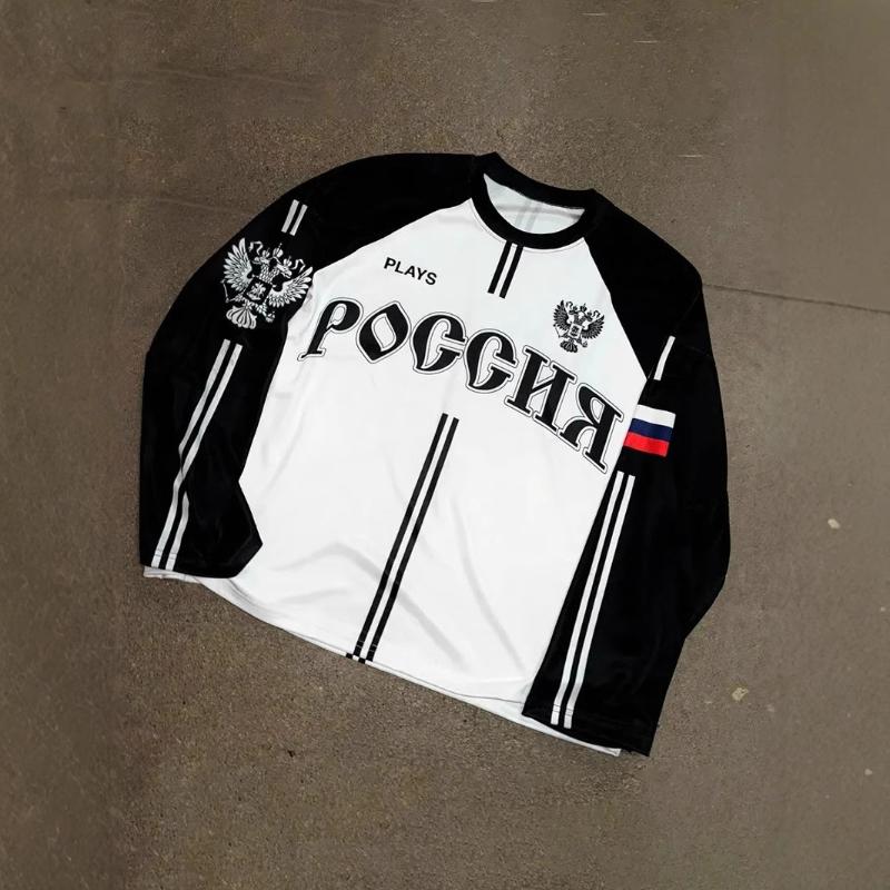 European and American Y2K street printed loose round neck top