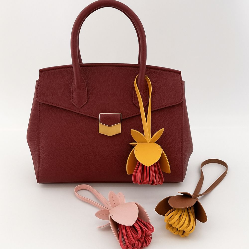 Hanger Leather Keychain Car Keyring Bag Pendant Lovely Flower Pu Leather Pendant  Men