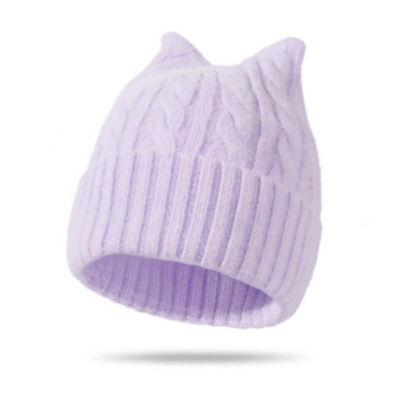 Women S Cat Ear Knit Beanie Warm Soft Twisted Wool Hat Cute Casual
