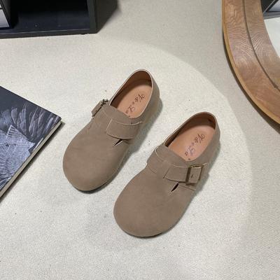 Fashion Spring New Inner Increase Single Shoes Women's Fashion Round Head Suede Metal Buckle Non-slip Wear-resistant Flat Shoes