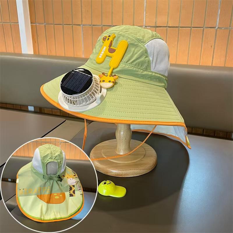 Fan-style children's summer sun hat with large brim, fashionable sun protection hat with shawl for girls, beach outdoor hat for boys