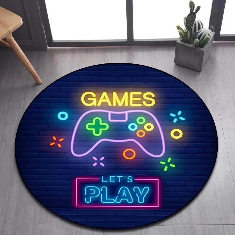 Cartoon Gamer Game Controller Round Area Rug,Circle Carpet Rugs for Living Room Children's Bedroom Sofa Decor,Non-slip Floor Mat