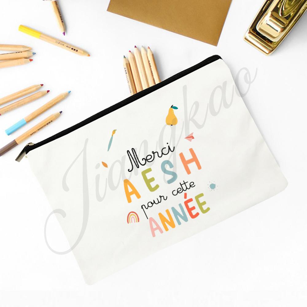French Print Makeup Bag Women Travel Cosmetic Bag School Pencil Bags Teacher's Day Graduate Gift for Atsem Maitresse Maitre Avs